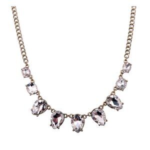 Circa 1900 Clear Oval and Teardrop Crystal Mix Goldtone Statement Necklace NEW